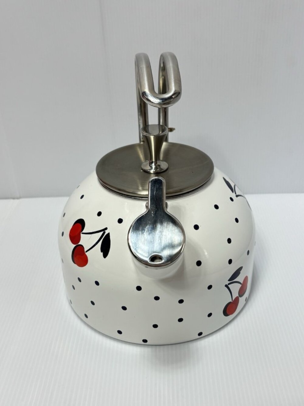 Kate Spade Cherry Polka Dot Tea Kettle White Enamel On Steel Decorative -As Is! - Picture 9 of 16